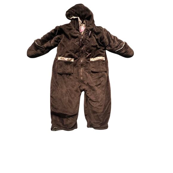 Baby Clothes Just One Carter's 3 Month Brown Velour Monkey Winter Snowsuit, - Picture 4 of 4